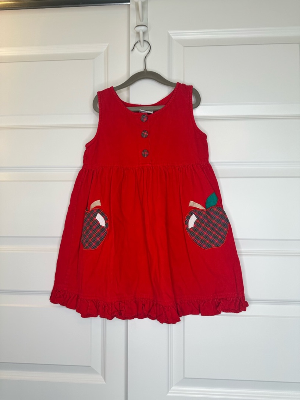 Vintage Samara Girls Red Corduroy Apple Dress Size 6 EUC